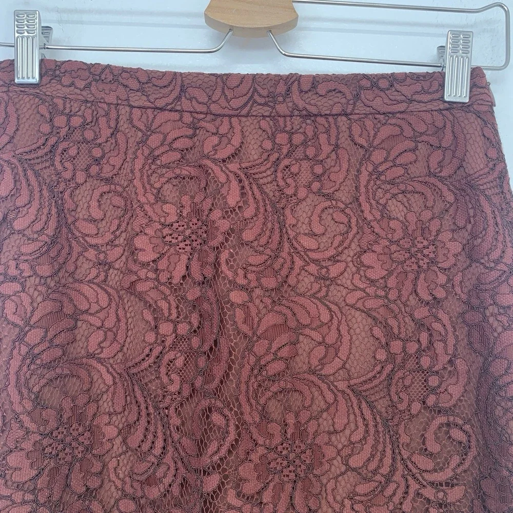 Wilfred Brown Lace Mini Skirt Lined Scallop Fringe Hem Sz 4 Floral Design Event‎